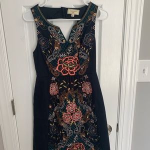 Embroidered navy blue dress from Anthro